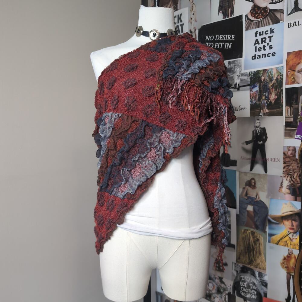 Textured Ruffle Fringe Knit Scarf Boho